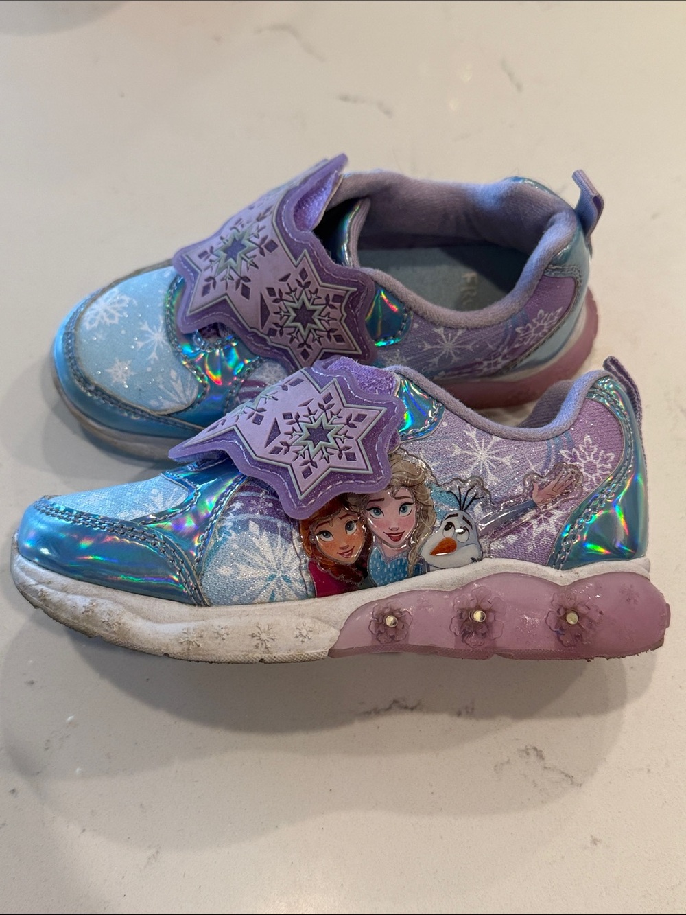 Kids Frozen Elsa Anna Light Up Girls Sneakers Velcro Disney Size 10
